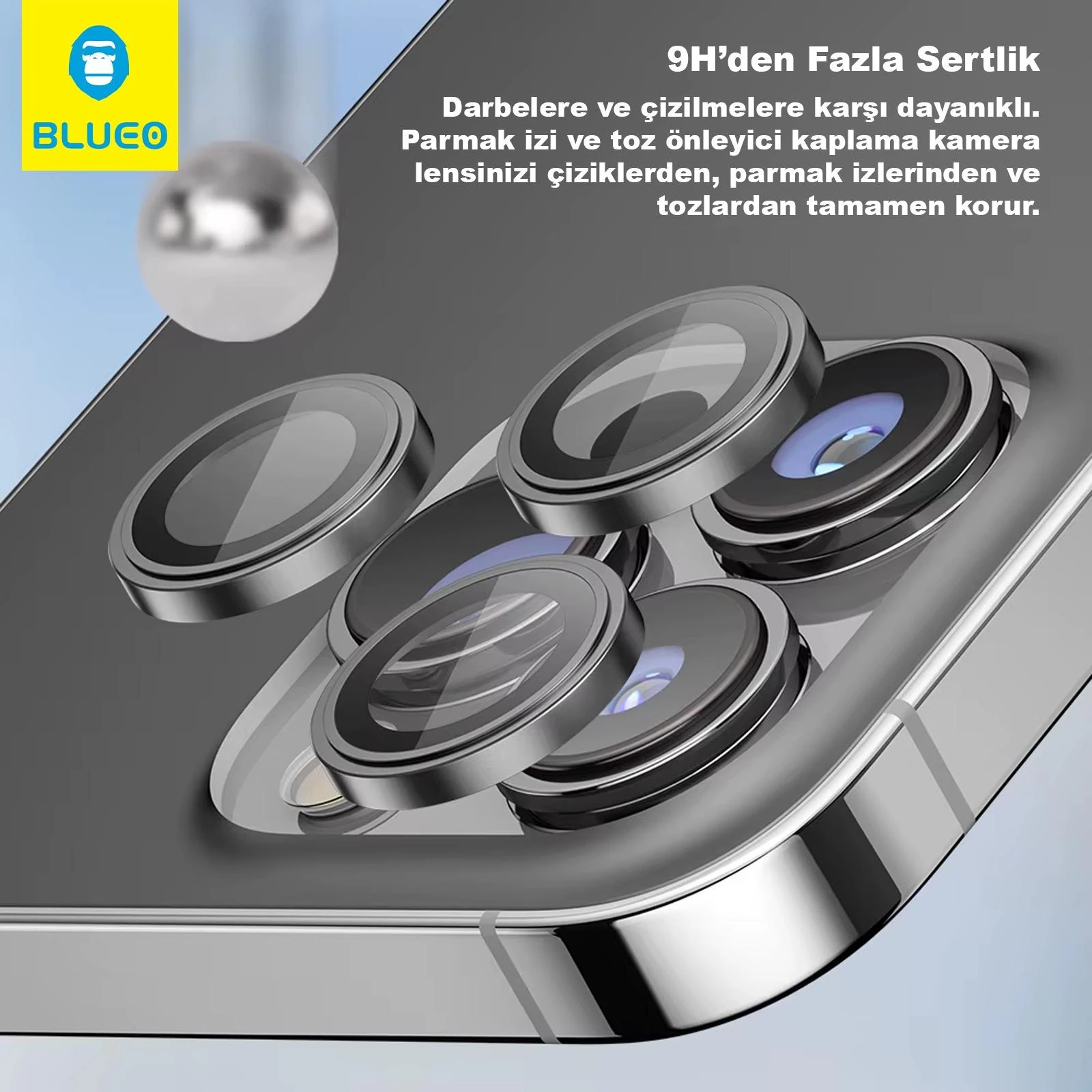 Blueo AR 99.99 iPhone 17 Pro 17 Pro Max Kamera Lens Koruyucu Gümüş - Görsel 4