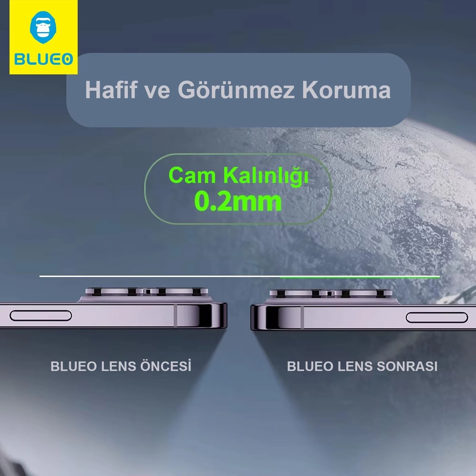 Blueo AR 99.99 iPhone 17 Pro 17 Pro Max Kamera Lens Koruyucu Gümüş