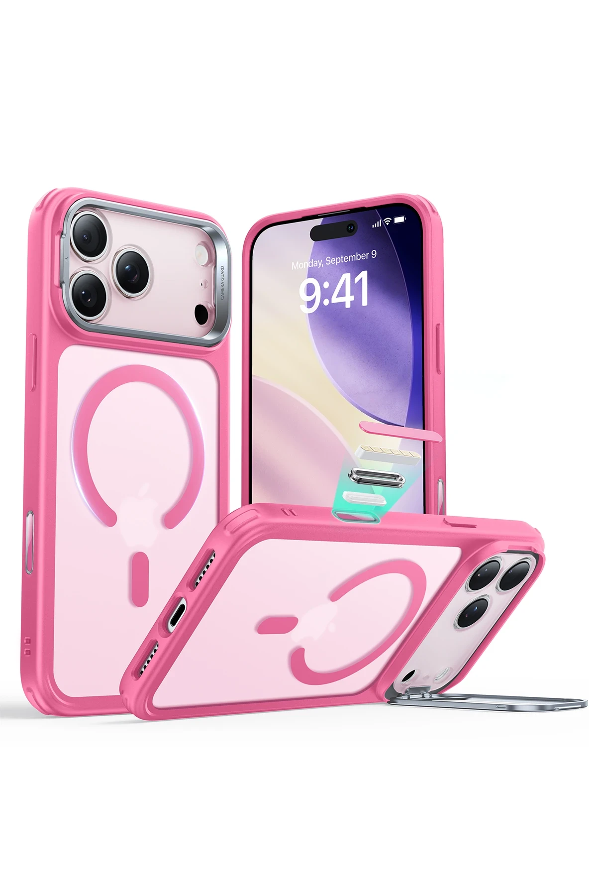 ESR Apple iPhone 17 Pro Classic Hybrid MagSafe Standlı Kapak - Pembe - Görsel 3