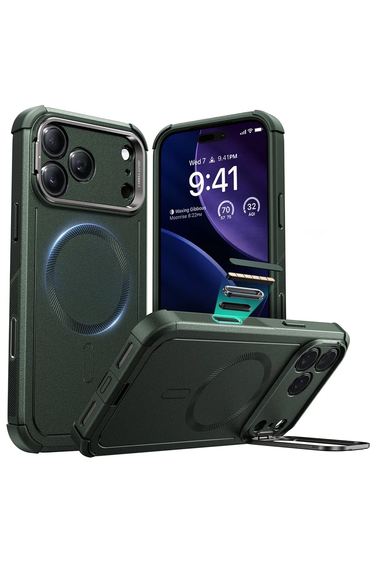 ESR Apple iPhone 17 Pro Cyber Tough MagSafe Stantlı Kapak - Yeşil - Görsel 3