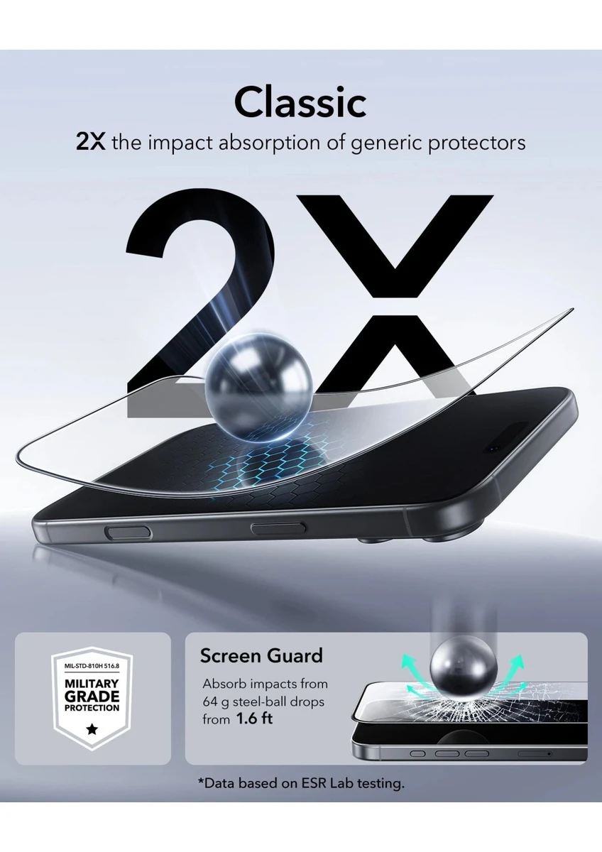 ESR Apple iPhone 17 Pro Max UltraFit Classic 2 Adet Cam Ekran Koruyucu - Siyah - Görsel 2