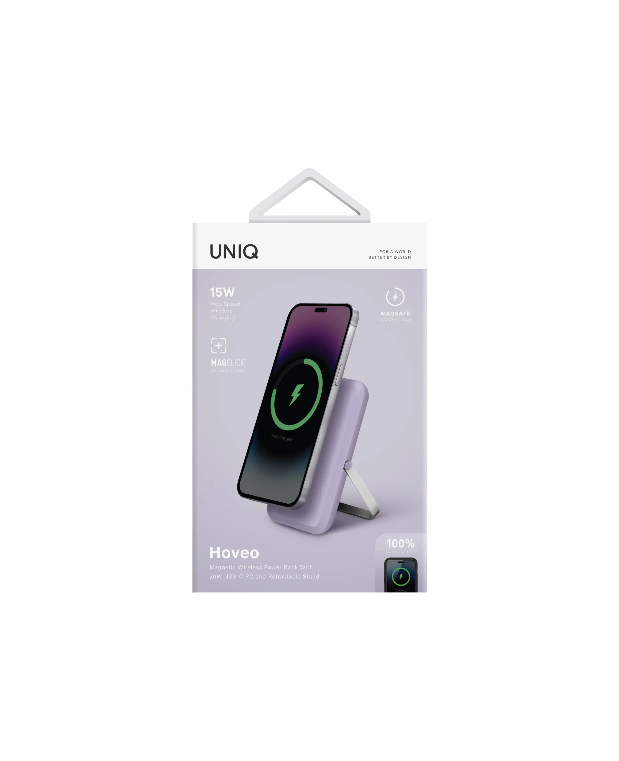 Uniq Hoveo 5.000mAh Manyetik PD Kablosuz Type-C Standlı Powerbank - Lila - Görsel 4