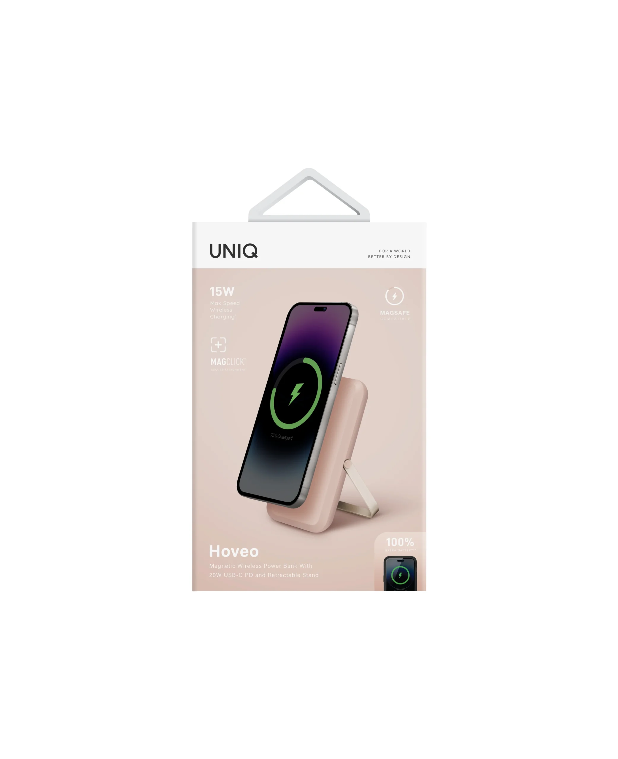 Uniq Hoveo 5.000mAh Manyetik PD Kablosuz Type-C Standlı Powerbank - Pembe - Görsel 4