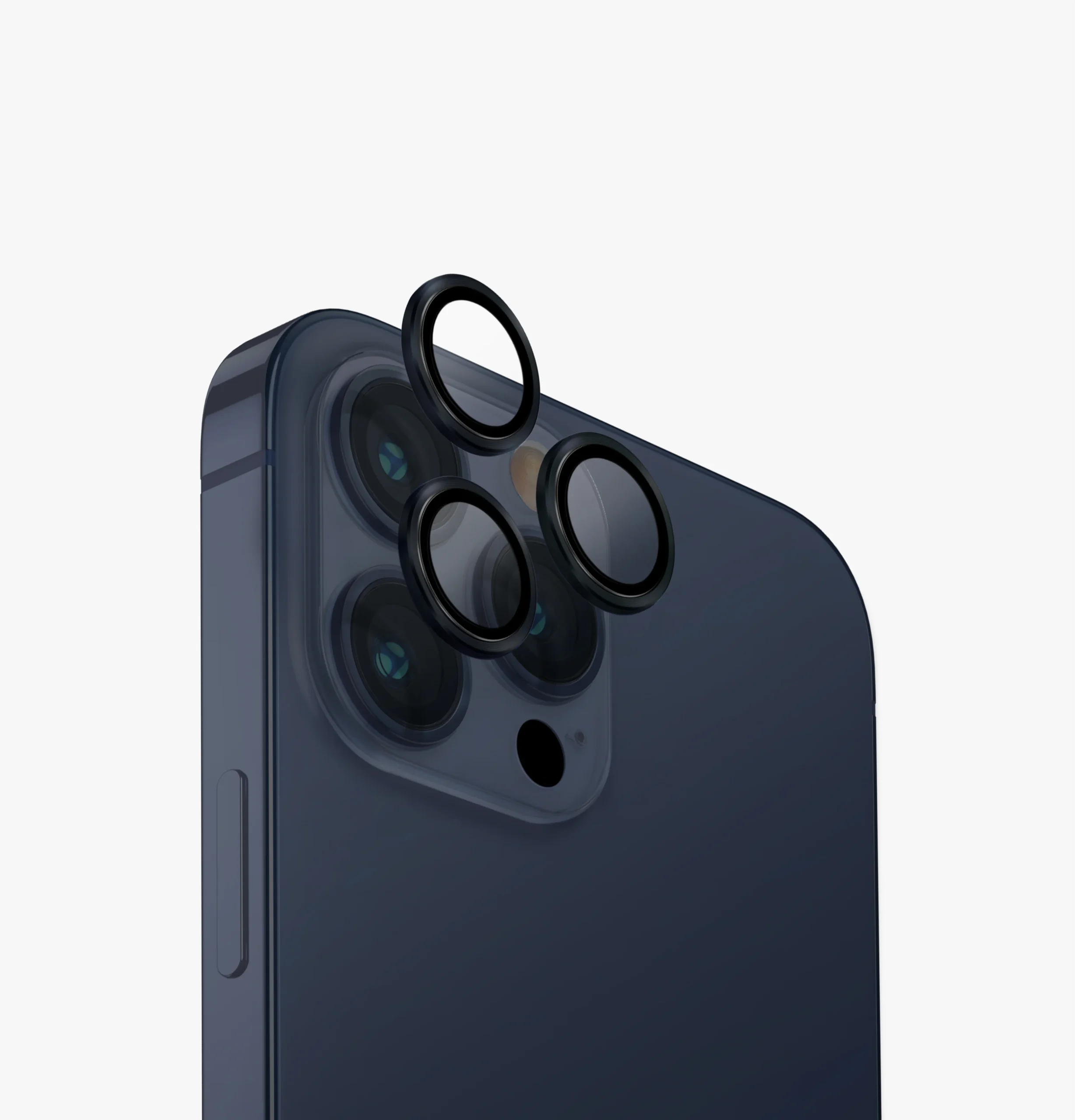 Uniq iPhone 15 Pro Max Optix Alüminyum Kamera Lens Koruyucu - Lacivert - Görsel 2