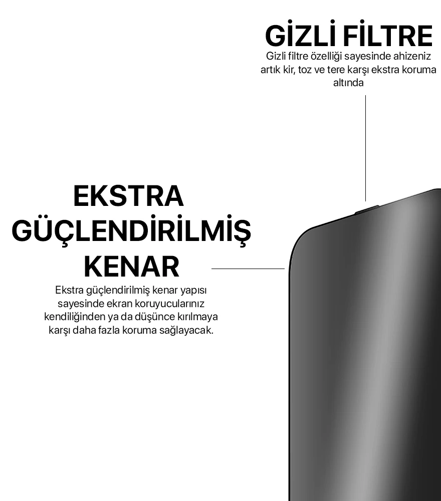 G-NEXT APARATLI Apple iPhone 15 Pro Max Uyumlu G-FORCE ULTRA STRONG PRIVACY Serisi Hayalet Ekran Koruyucu - Görsel 2