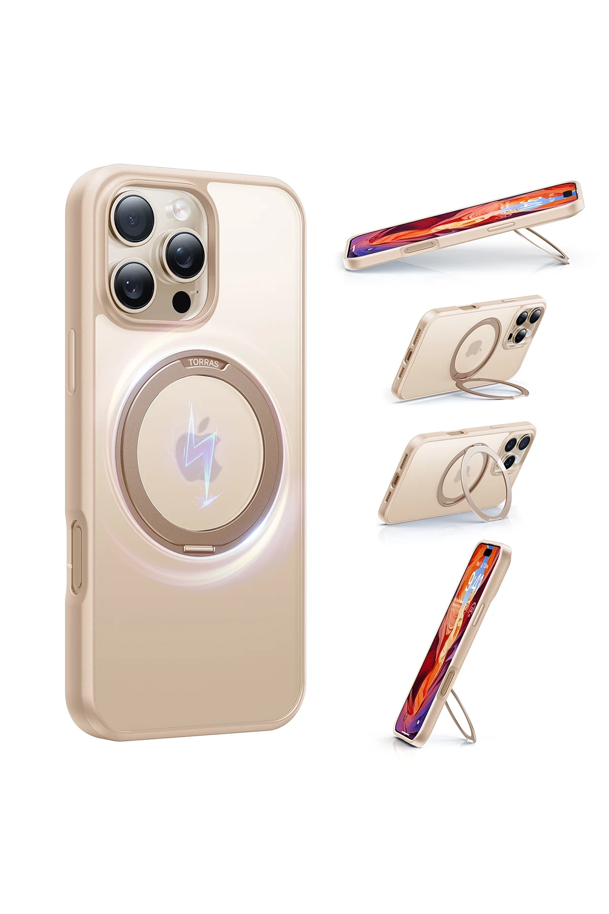 Torras Apple iPhone 16 Pro Max O Stand Pro Serisi MagSafe Kılıf - Çöl Titanyum