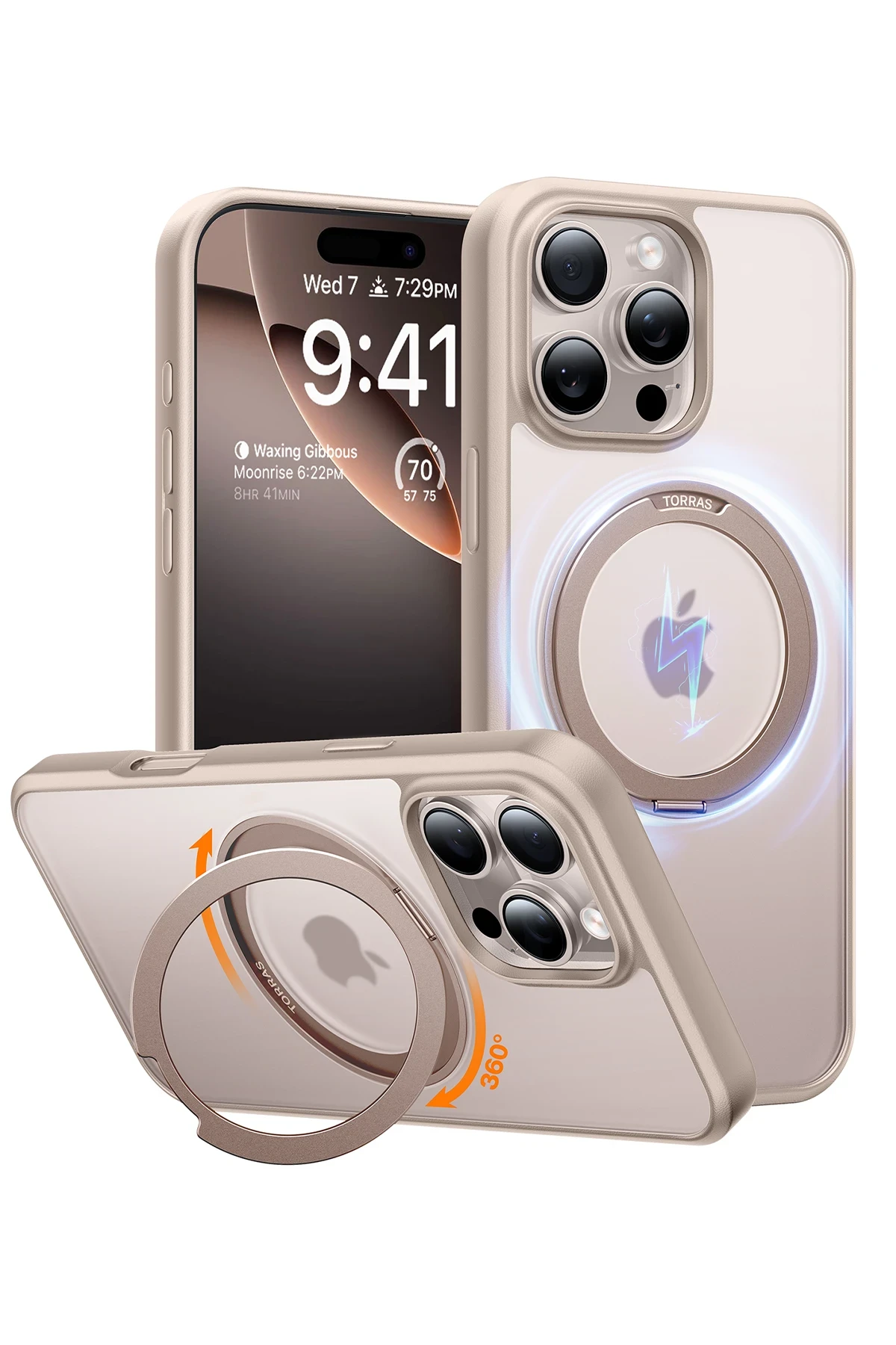 Torras Apple iPhone 16 Pro Max O Stand Pro Serisi MagSafe Kılıf - Çöl Titanyum - Görsel 4