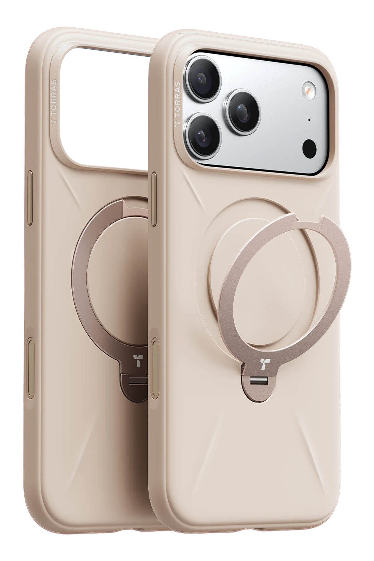 Torras Apple iPhone 17 Pro Max O Stand Spin Silicone Serisi MagSafe Kılıf - Krem - Görsel 2