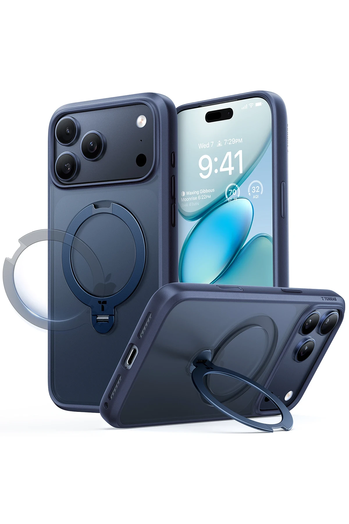 Torras Apple iPhone 17 Pro O Stand Spin Serisi MagSafe Kılıf - Lacivert - Görsel 2