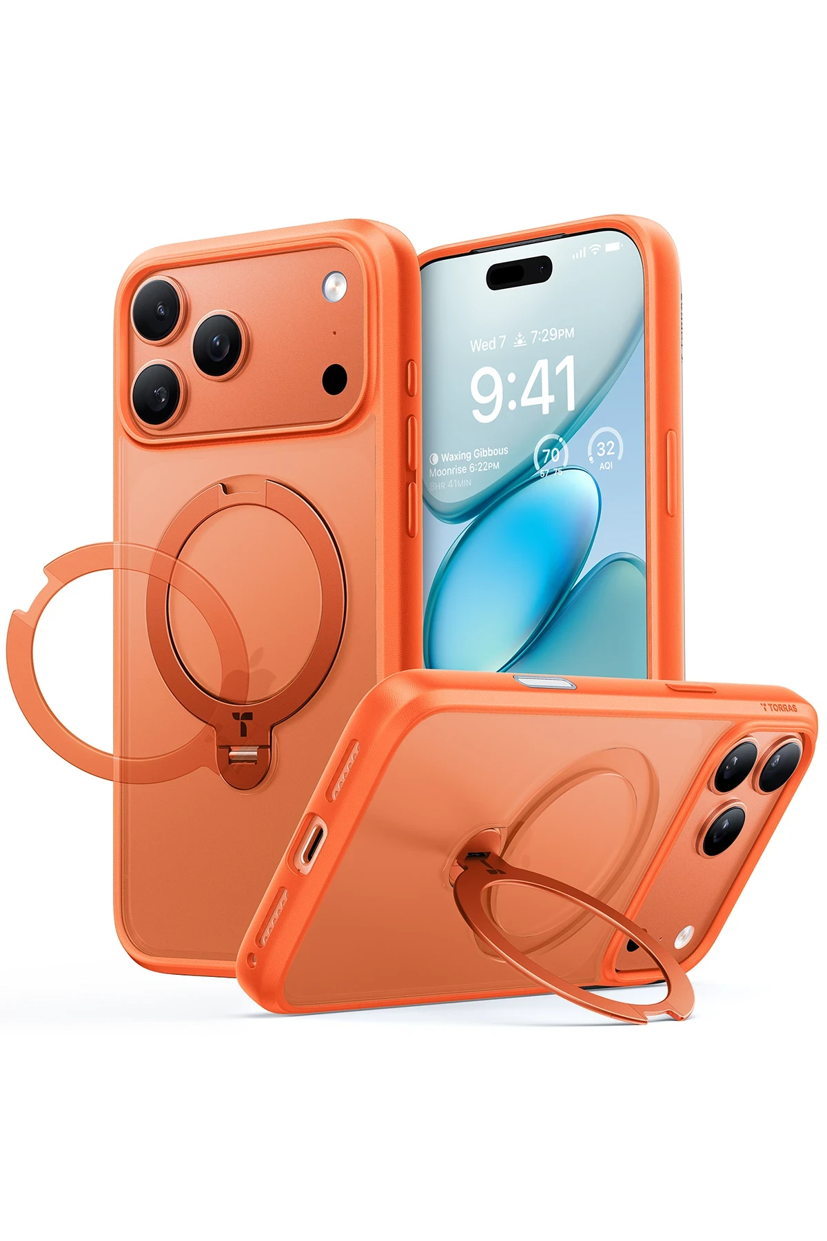 Torras Apple iPhone 17 Pro O Stand Spin Serisi MagSafe Kılıf - Turuncu
