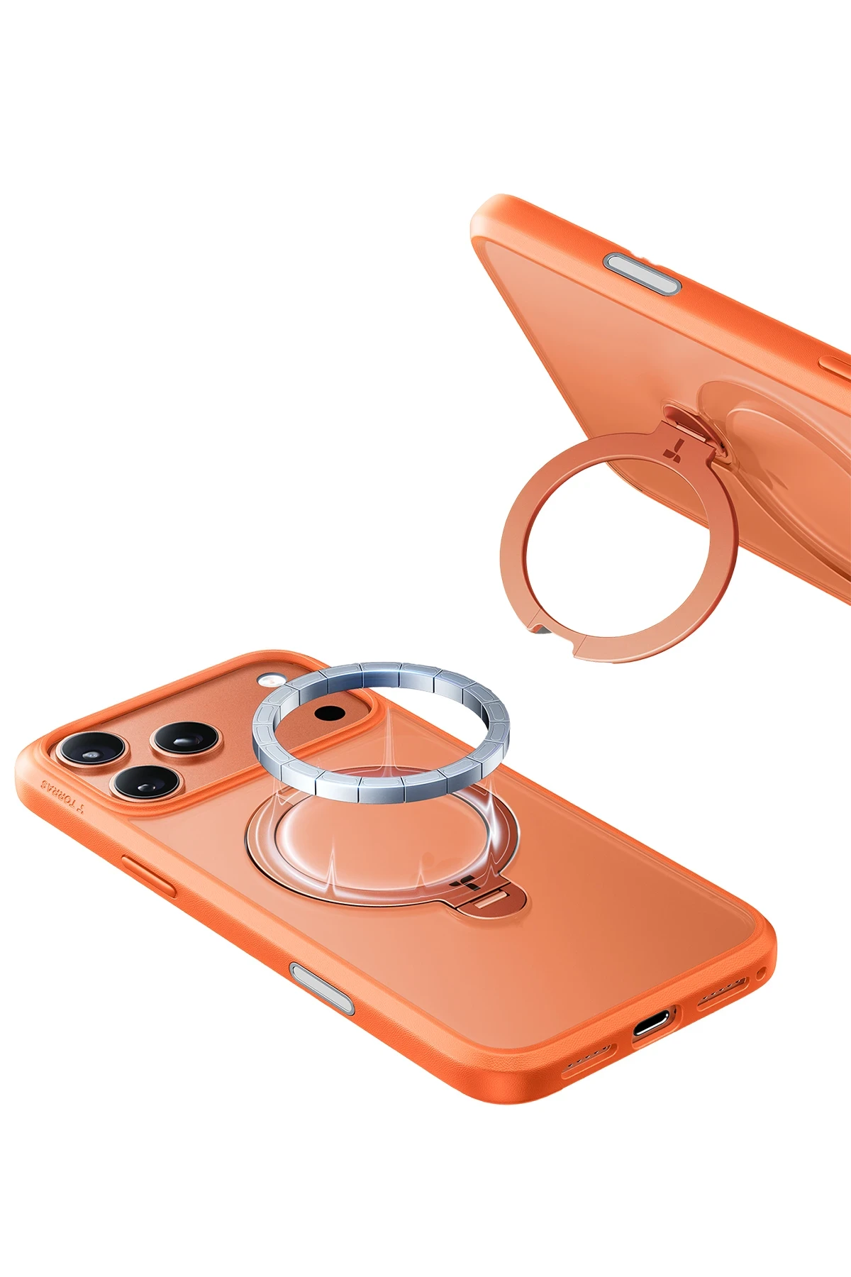Torras Apple iPhone 17 Pro O Stand Spin Serisi MagSafe Kılıf - Turuncu - Görsel 4