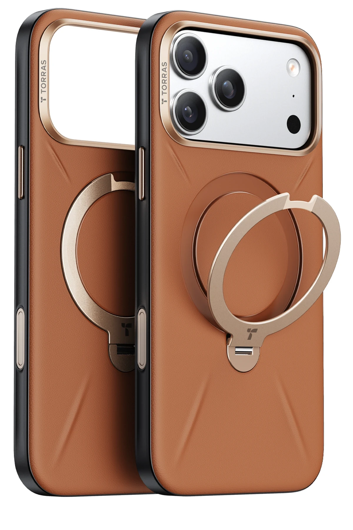 Torras Apple iPhone 17 Pro O Stand Spin VegSkin Serisi MagSafe Kılıf - Kahverengi - Görsel 3