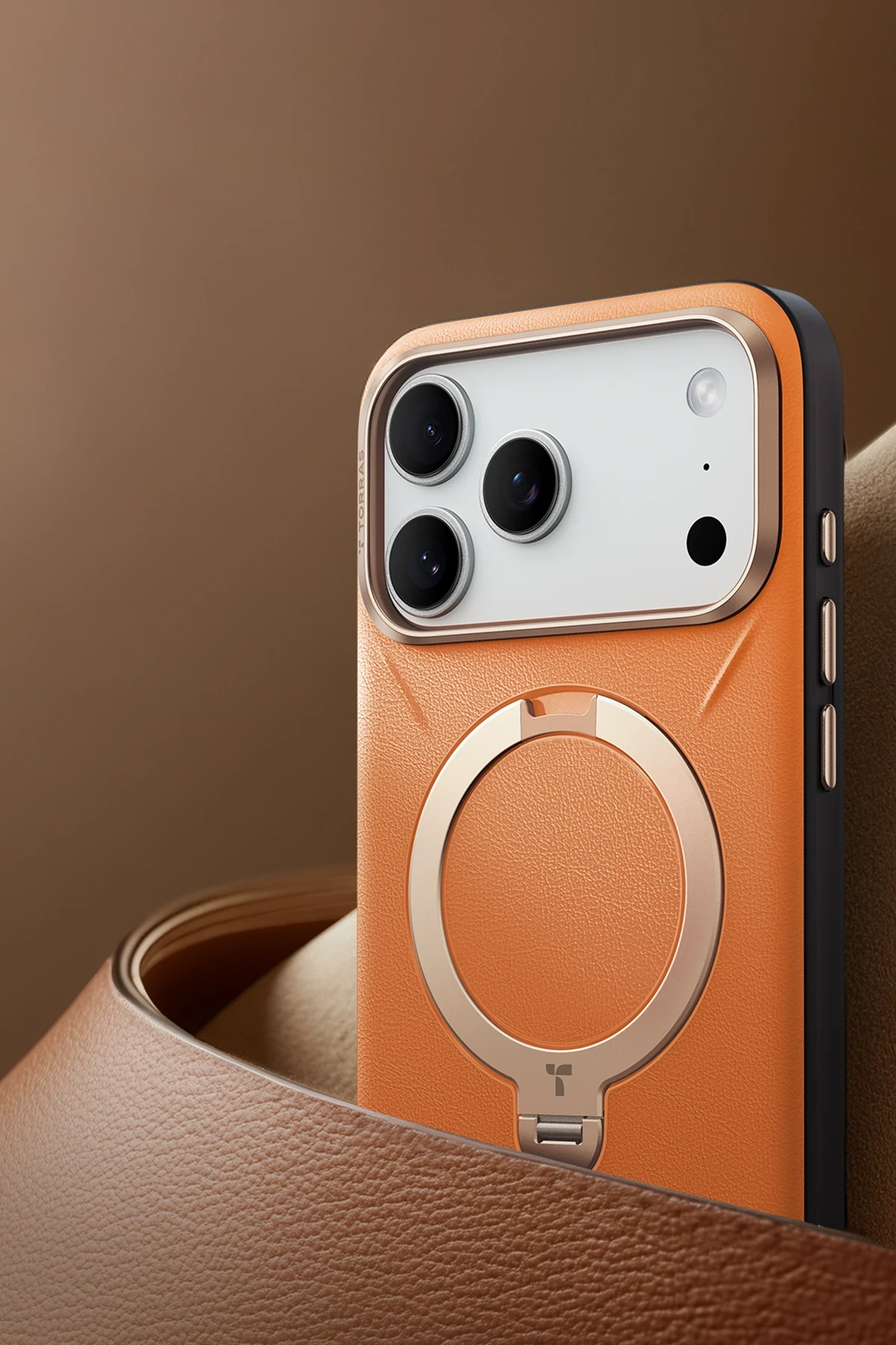 Torras Apple iPhone 17 Pro O Stand Spin VegSkin Serisi MagSafe Kılıf - Turuncu - Görsel 4